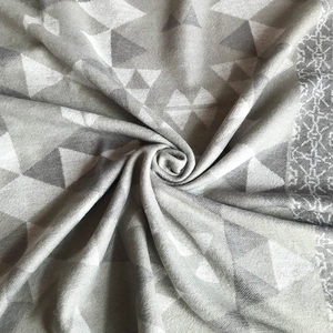 Grey geometric cashmere-like knit scarf with triangle patterns and ethnic style borders