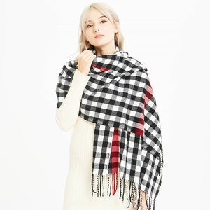 Winter Plaid Scarf Tassel Shawl Imitation Cashmere Acrylic Warm Thick Soft Large Long Elegant Classic Vintage Fashion