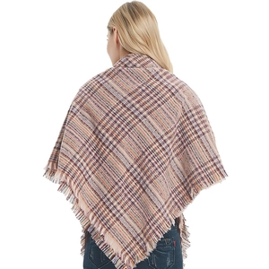 Thick plaid shawl for men and women with multicolor grid pattern and fringe edges