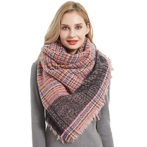 Women's Plaid Blanket Scarf Oversized Winter Warm Shawl Wrap With Tassels Thick Color Block Square Scarf For Daily Wear