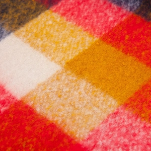 Thick winter oversized checkered scarf with plush fringe in vibrant multi-color plaid design