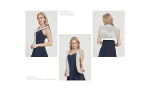 Classic black and white striped knitted shawl wrap for women shown from multiple angles