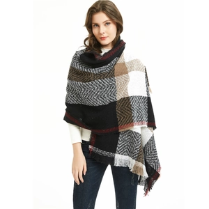 Large Plaid Check Scarf Shawl Polyester Brushed Warm Winter Tassel Herringbone Elegant Fashion For Women
