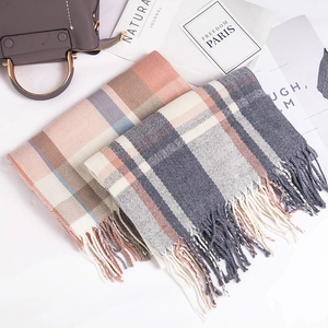 Sciarpa A Quadri Acrilico Imitazione Cashmere Caldo Inverno Nappine Scialle Lungo Elegante Morbido Donna Moda Accessorio