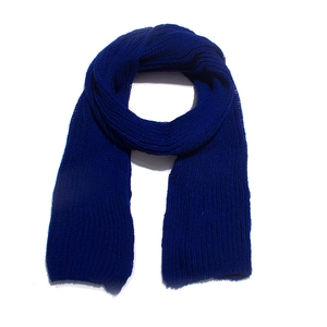 Macro detail of royal blue ribbed knit scarf showing thick vertical texture and quality weave