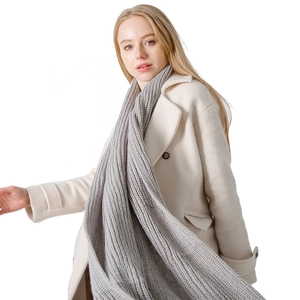 Long light gray chunky knit scarf for men and women with warm acrylic wool texture