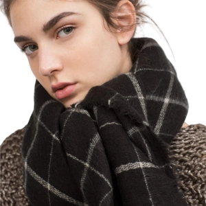 Plaid Square Scarf Shawl Imitation Cashmere Acrylic Warm Winter Fringe Tassel Retro Fashion Women