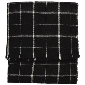 Classic black and white plaid scarf with tassels made of thick cashmere-like fabric