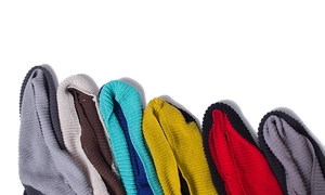 Detailed view of color variety for knitted neck warmers in multiple soft winter shades