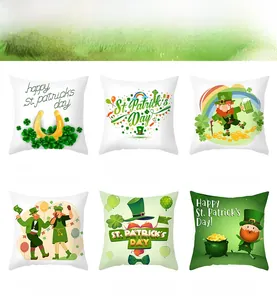 Detailed pattern display of St. Patrick's Day pillow covers with clover and gnome prints