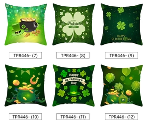 Detailed grid view of six St. Patrick's Day cushion covers with clover and coin patterns