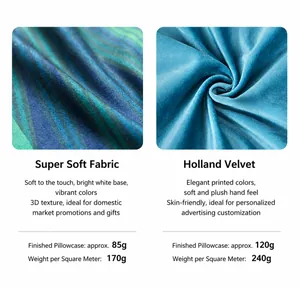 Comparison of short plush and Dutch velvet fabrics with weight specs for pillow covers