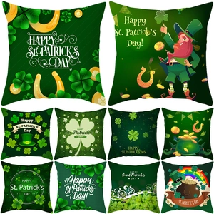 St. Patrick's Day Polyester Pillowcase Printed Shamrock Leprechaun Pattern Festive Decorative Cushion Cover For Living Room Home Sofa Decor