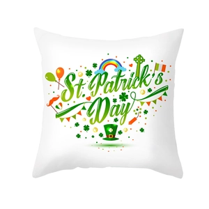 Square St. Patrick's Day peach skin pillow cover with rainbow and shamrock print