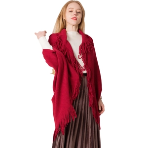 Poncho Tricoté Pour Femme Châle Avec Franges Gland Faux Cachemire Cape Manches Chauve-Souris Automne Hiver Chaud Mode