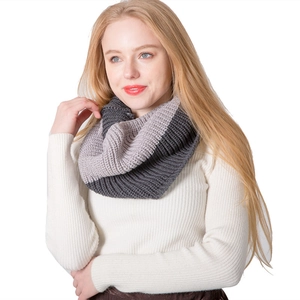 Chunky Knit Infinity Scarf Contrast Color Block Snood Acrylic Warm Winter Neck Warmer For Women Men
