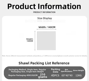 Size chart showing 140x140cm colorful plaid scarf dimensions and 210g product weight