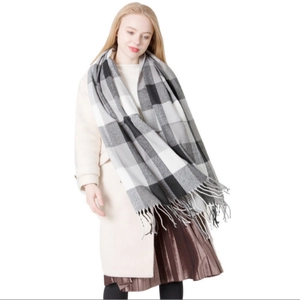 Plaid Scarf Acrylic Cashmere Feel Large Grid Tassel Fringe Shawl British Style Unisex Winter