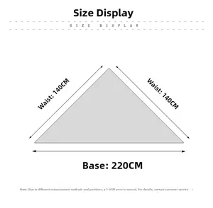 Size chart showing a 140x220cm large triangle plaid scarf with fringe measurements