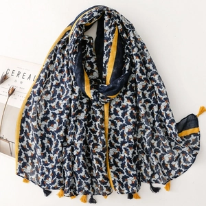 Bohemian Ethnic Ginkgo Leaf Print Scarf Long Shawl Women Tassel Polyester Voile Sun Protection Beach Wrap