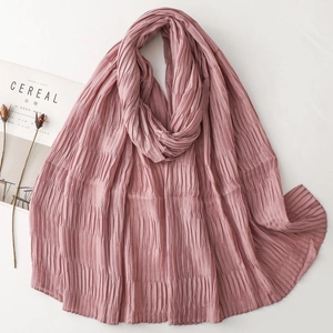 Elegant dusty rose pleated scarf with vertical accordion texture for women autumn winter