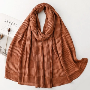 Caramel brown accordion pleated scarf made of soft textured fabric for women shawl