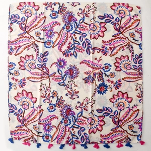 Ethnic floral shawl with colorful patterns and tassel edges for fall and winter style