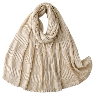 Champagne pleated texture scarf with soft draped fabric for elegant spring styling