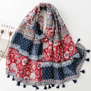 Women Ethnic Style Voile Scarf Floral Geometric Print Large Shawl With Tassel Fringe Sun Protection Travel Wrap