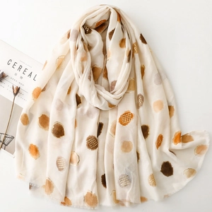Women Scarf Shawl Gold Foil Polka Dots Abstract Watercolor Pattern Lightweight Breathable Polyester For Travel