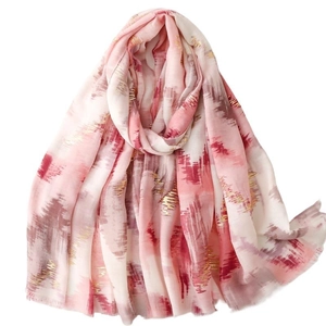 Pink and magenta gradient scarf with golden metallic abstract lines for women