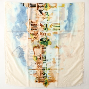Roman Holiday art silk scarf with abstract architectural print for travel and styling