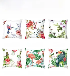 Detailed pattern display of six tropical floral peach skin velvet cushion covers