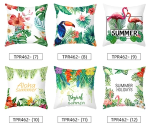 Detailed set of 6 tropical flower pillow covers with palm leaves and flamingos