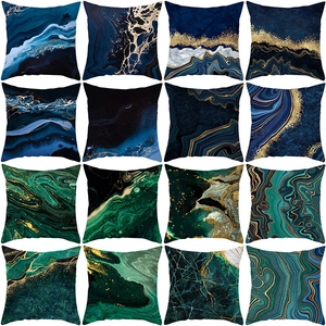 Taie D'oreiller Décorative Velours Peau De Pêche Imprimé Marbre Abstrait Encre Housse De Coussin Luxe Feuille D'or Moderne