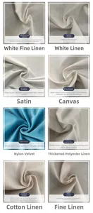 Detailed macro view of eight different fabric textures and materials for pillow covers