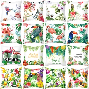 Tropical Plant Flower Bird Pillow Covers Peach Skin Velvet Square Cushion Case For Home Sofa Living Room Nordic Style Decorative
