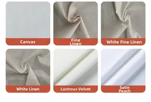 Detail view of pillow covers in canvas, linen, velvet and peach skin fabric textures
