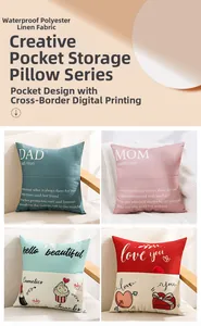 Close-up of waterproof linen pillow covers with storage pockets and digital printing