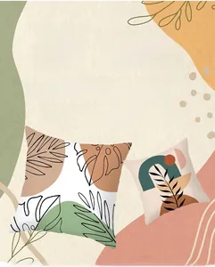 Detail of Morandi-style botanical print pillowcases featuring soft geometric leaf designs