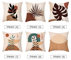 Detailed grid of six Morandi style peach skin pillowcases with boho botanical prints