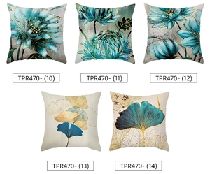 Set of five teal and gold botanical peach skin pillowcases featuring lotus and gingko leaf prints