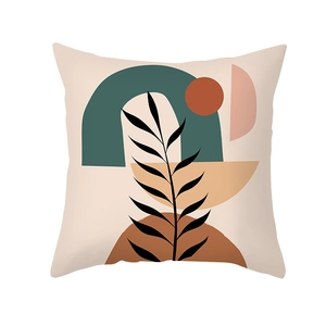 Modern Morandi style decorative pillow cover with abstract nordic geometric leaf patterns