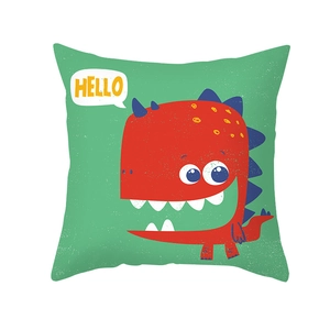 Grüner Kissenbezug mit rotem Dino-Druck und HELLO-Schriftzug für Sofa-Deko 45x45 cm