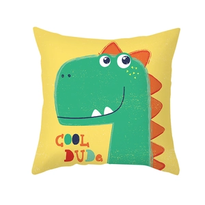 Kissenbezug mit Cartoon-Dinosaurier und Cool Dude-Text auf gelbem Grund