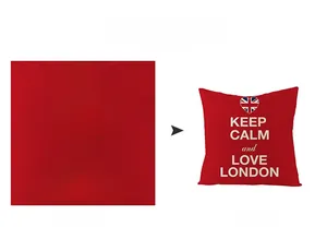 Custom process view of a red British heart pillowcase with Keep Calm and Love London text