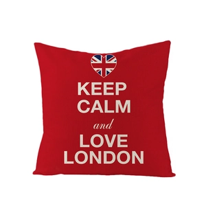 Red Nordic British style pillowcase with Keep Calm Love London print on white background