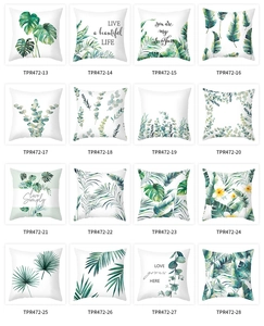 Detail grid of 16 tropical green leaf print pillowcases in fresh white and green colors