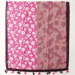 Bohemian floral patchwork scarf with tassels for sun protection and beach vacation