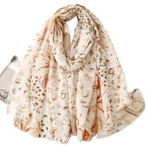 Elegant lightweight leopard print satin scarf for women with abstract floral patterns